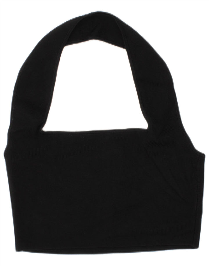 ZARA Womens Crop Halter Top UK 8 Small Black Viscose