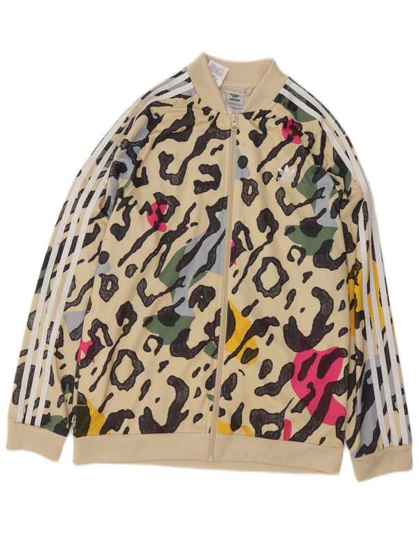 ADIDAS Girls Tracksuit Top Jacket 15-16 Years Beige Animal Print Polyester