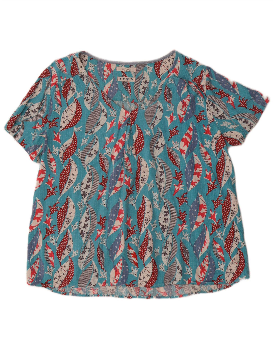 White Stuff Womens Blouse Top UK 14 Large Blue Floral Viscose