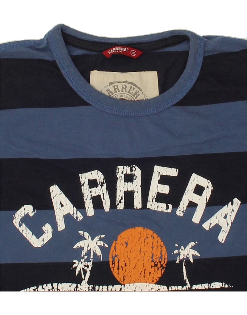 CARRERA Mens Graphic T-Shirt Top 2XL Blue Striped Cotton | Vintage Carrera | Thrift | Second-Hand Carrera | Used Clothing | Messina Hembry 