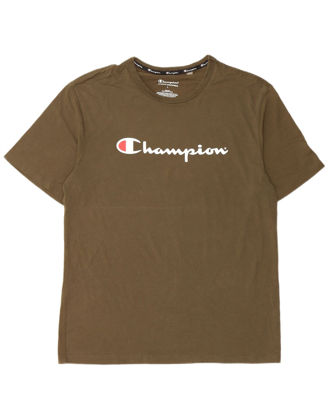 Champion Mens Graphic T-Shirt Top Large Khaki Cotton