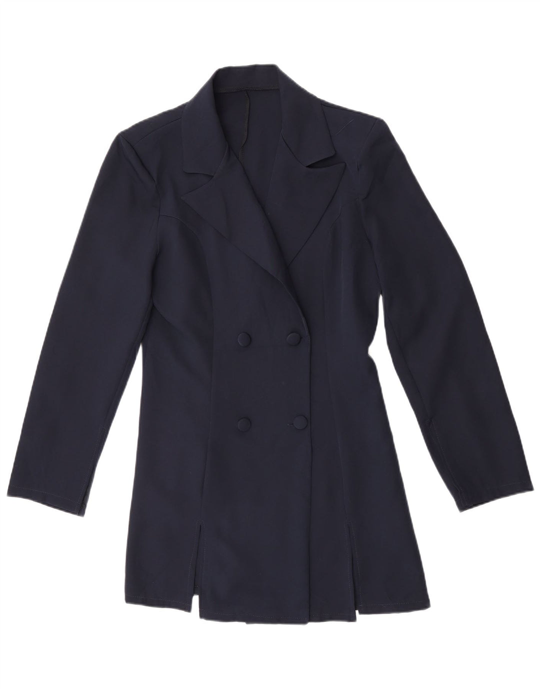 Vintage Womens Double Breasted Coat UK 14 Medium Navy Blue Polyester