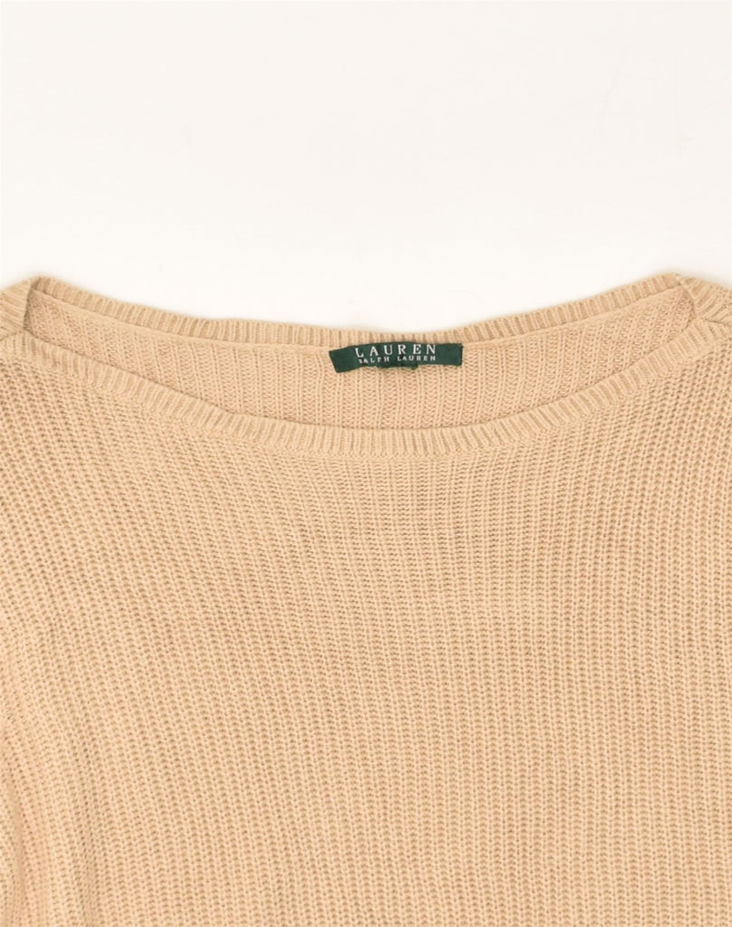 RALPH LAUREN Womens Boat Neck Jumper Sweater UK 16 Large Beige Colourblock | Vintage Ralph Lauren | Thrift | Second-Hand Ralph Lauren | Used Clothing | Messina Hembry 