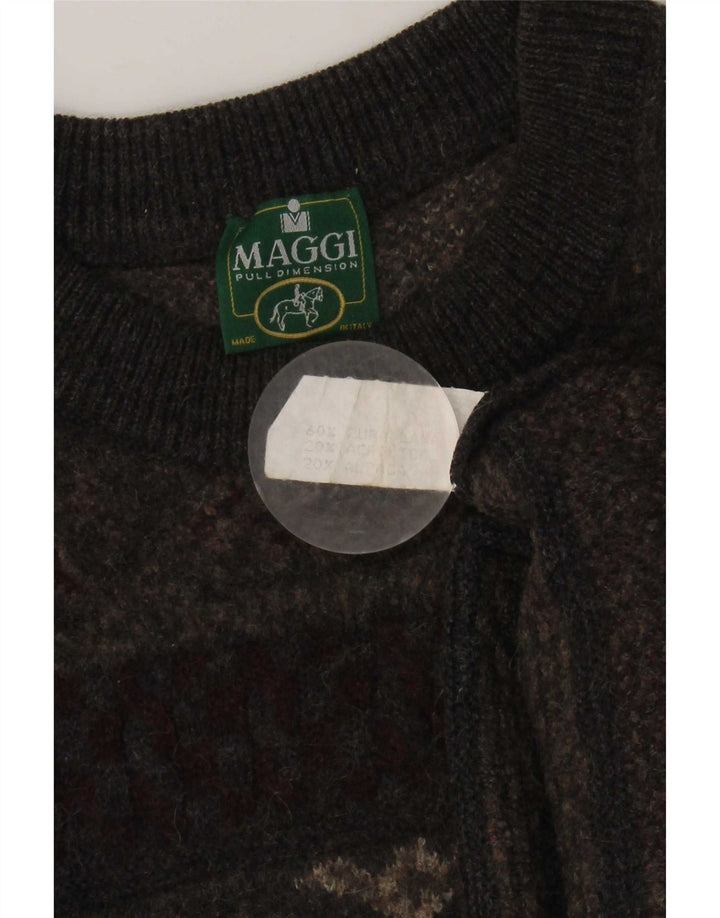 Vintage Mens Crew Neck Jumper Sweater Large Grey Fair Isle Wool