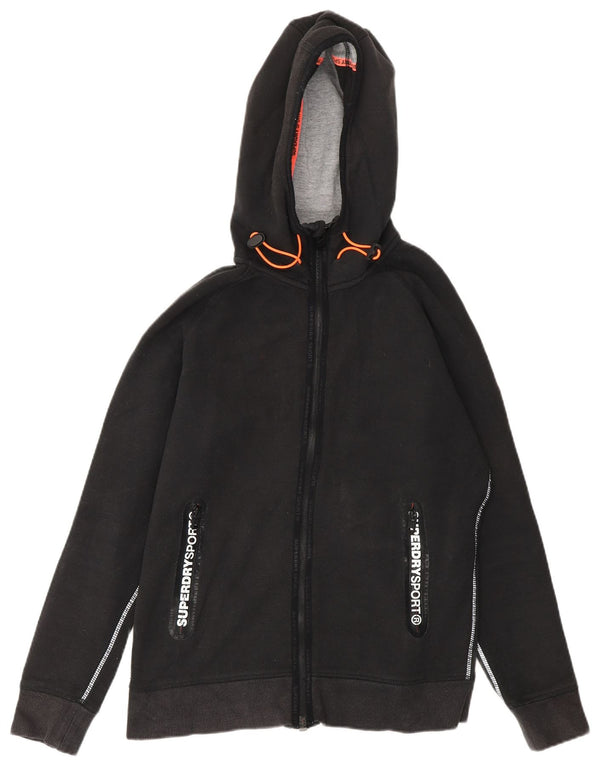 Superdry Womens Graphic Zip Hoodie Sweater UK 14 Medium Black Cotton