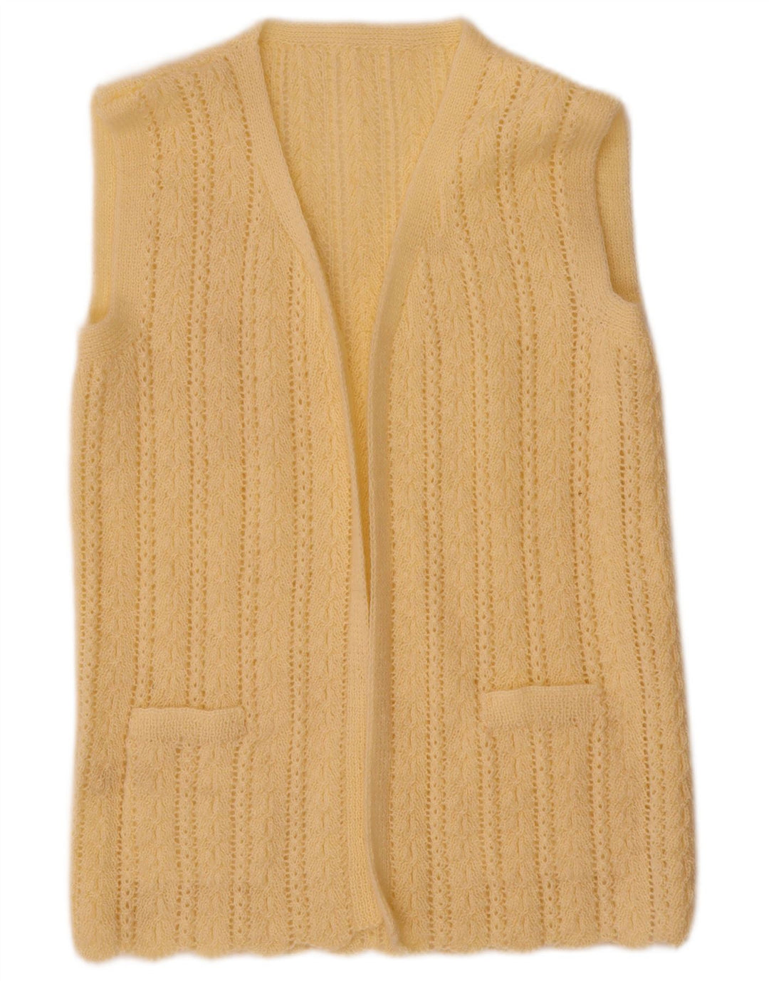 Vintage Womens Sleeveless Open Cardigan Sweater UK 12 Medium Yellow