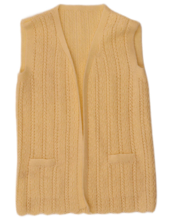 Vintage Womens Sleeveless Open Cardigan Sweater UK 12 Medium Yellow