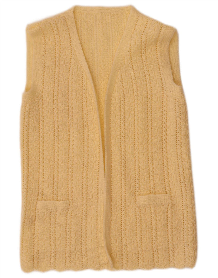 Vintage Womens Sleeveless Open Cardigan Sweater UK 12 Medium Yellow