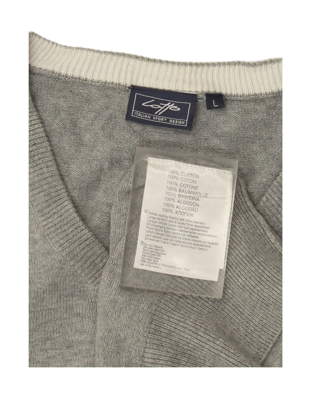 Lotto Mens V-Neck Jumper Sweater Large Grey Cotton