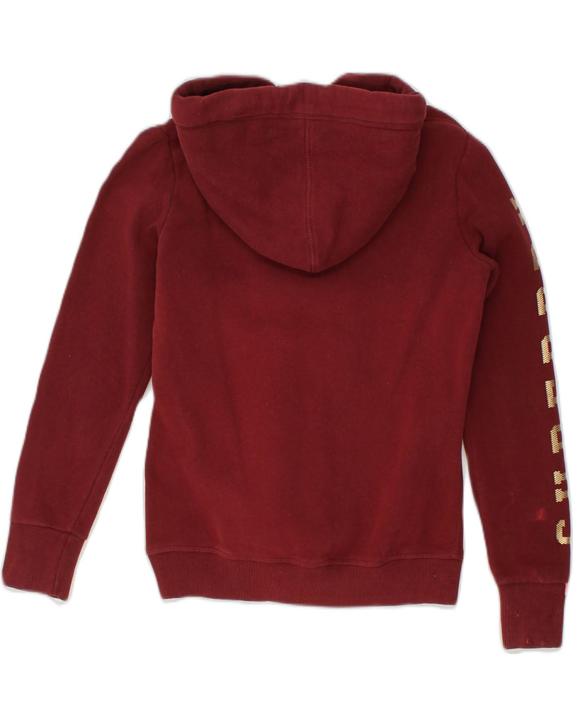 SUPERDRY Womens Graphic Hoodie Jumper UK 8 Small Maroon Cotton | Vintage Superdry | Thrift | Second-Hand Superdry | Used Clothing | Messina Hembry 