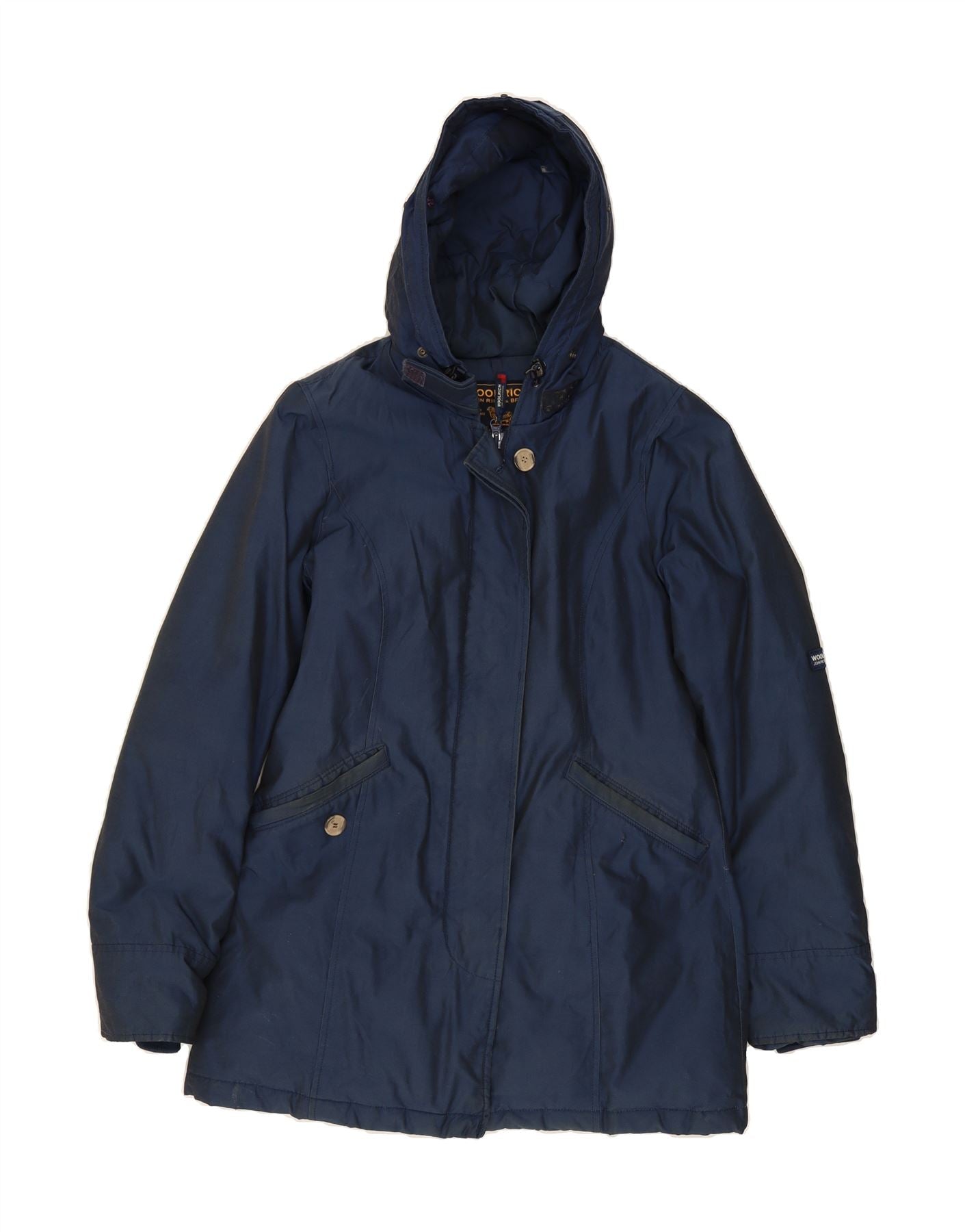WOOLRICH Womens Hooded Windbreaker Jacket UK 14 Medium Navy Blue
