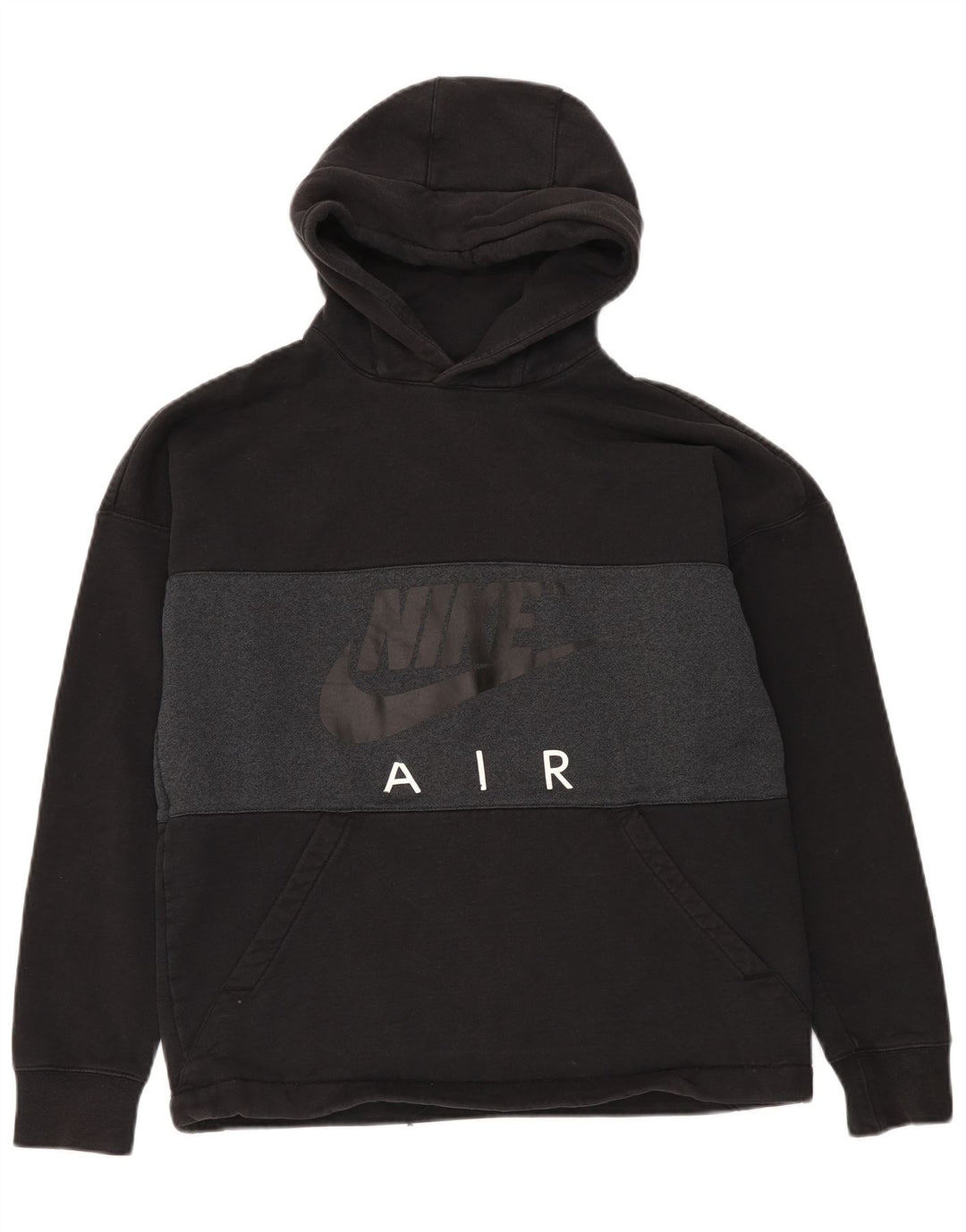 Nike Mens Graphic Hoodie Jumper Medium Black Colourblock Cotton