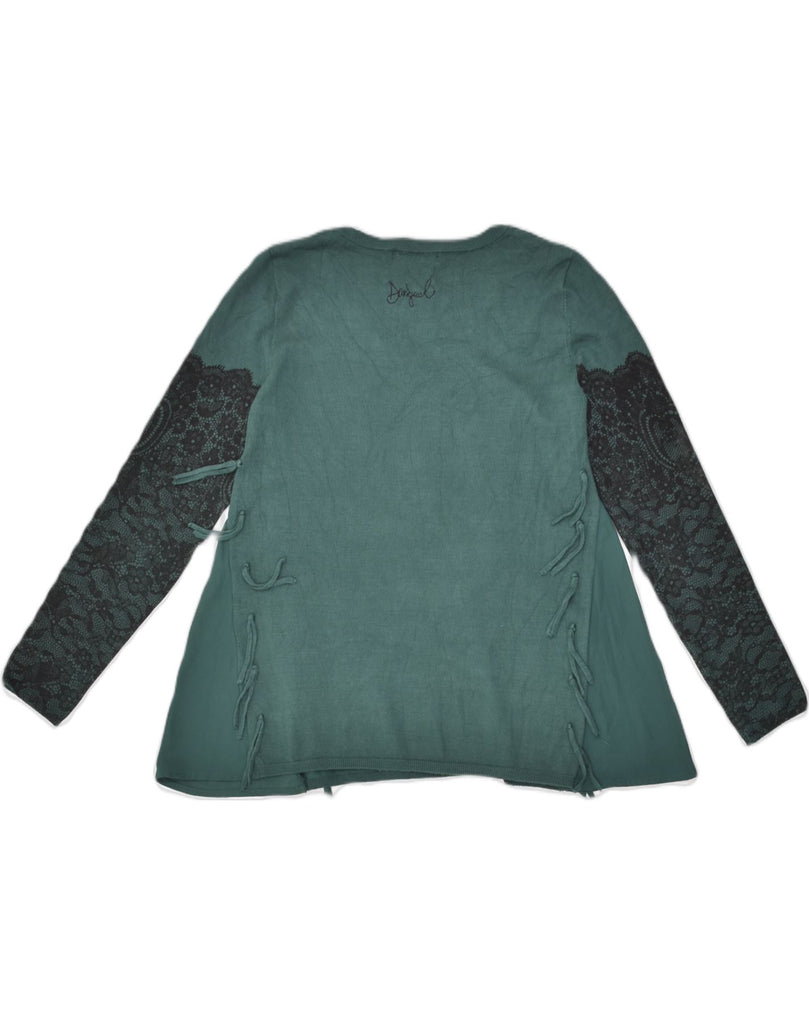 DESIGUAL Womens V-Neck Jumper Sweater UK 8 Small Green Colourblock | Vintage Desigual | Thrift | Second-Hand Desigual | Used Clothing | Messina Hembry 