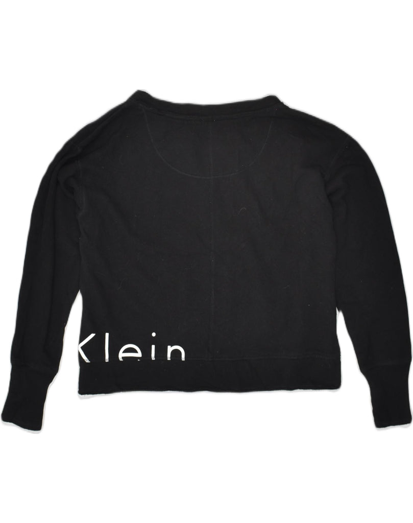 CALVIN KLEIN Womens Crop Sweatshirt Jumper UK 10 Small Black Cotton | Vintage Calvin Klein | Thrift | Second-Hand Calvin Klein | Used Clothing | Messina Hembry 