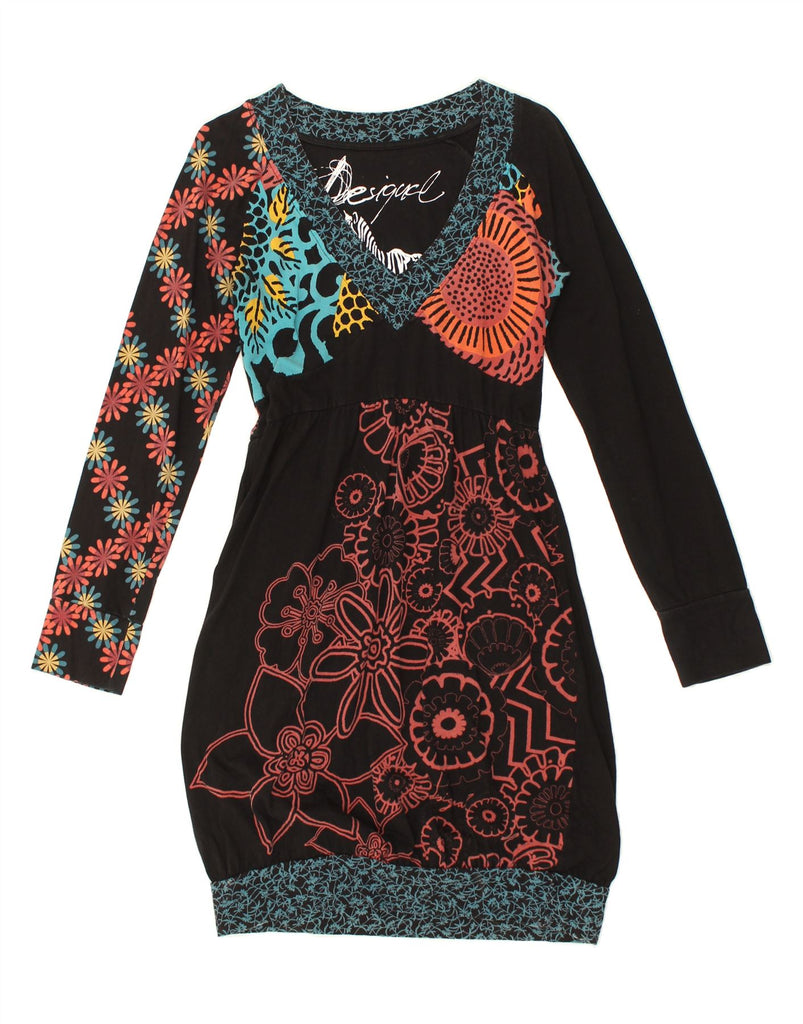 DESIGUAL Womens Graphic Bubble Dress UK 12 Medium Black Floral | Vintage Desigual | Thrift | Second-Hand Desigual | Used Clothing | Messina Hembry 