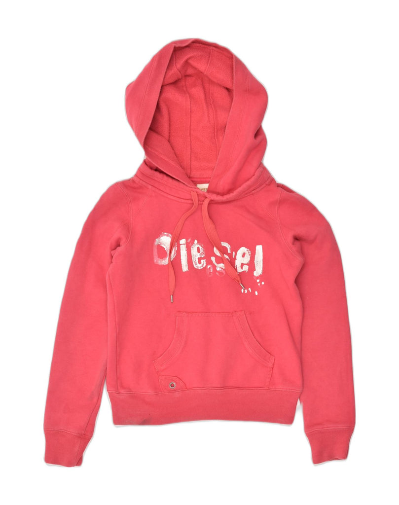 DIESEL Womens Graphic Hoodie Jumper UK 8 Small Red Cotton | Vintage Diesel | Thrift | Second-Hand Diesel | Used Clothing | Messina Hembry 