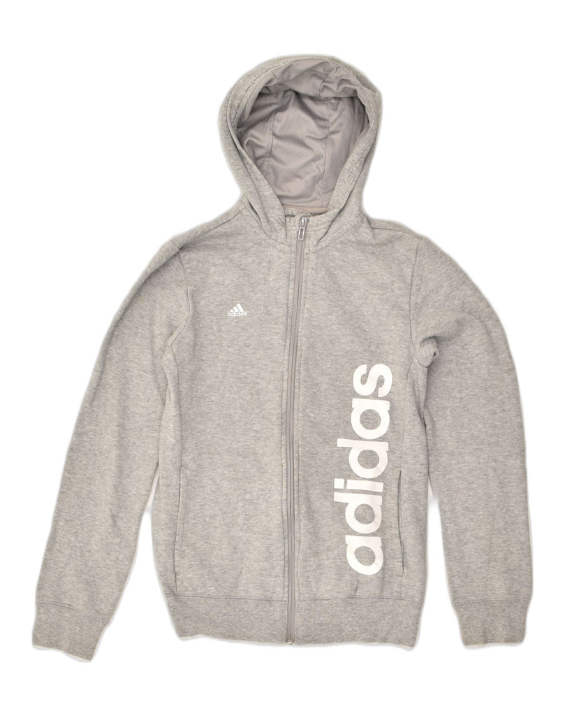 ADIDAS Boys Graphic Zip Hoodie Sweater 13-14 Years Grey Cotton | Vintage Adidas | Thrift | Second-Hand Adidas | Used Clothing | Messina Hembry 