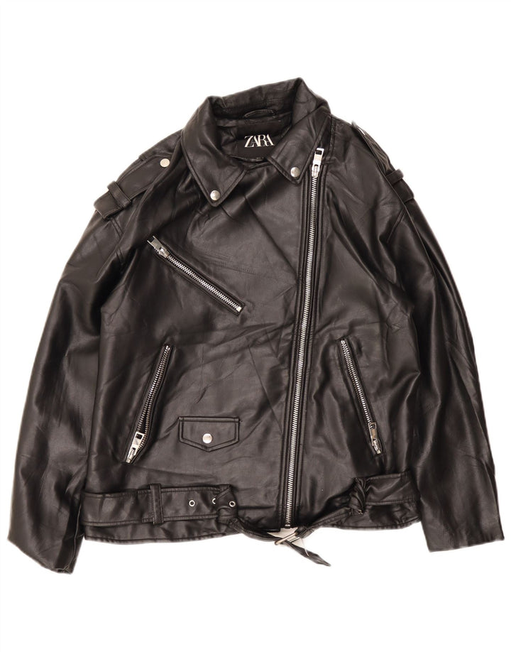 ZARA Womens Oversized Faux Leather Biker Jacket UK 10 Small Black
