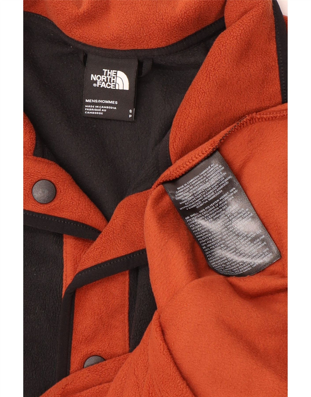 The North Face Mens Button Neck Fleece Jumper Small Orange Colourblock