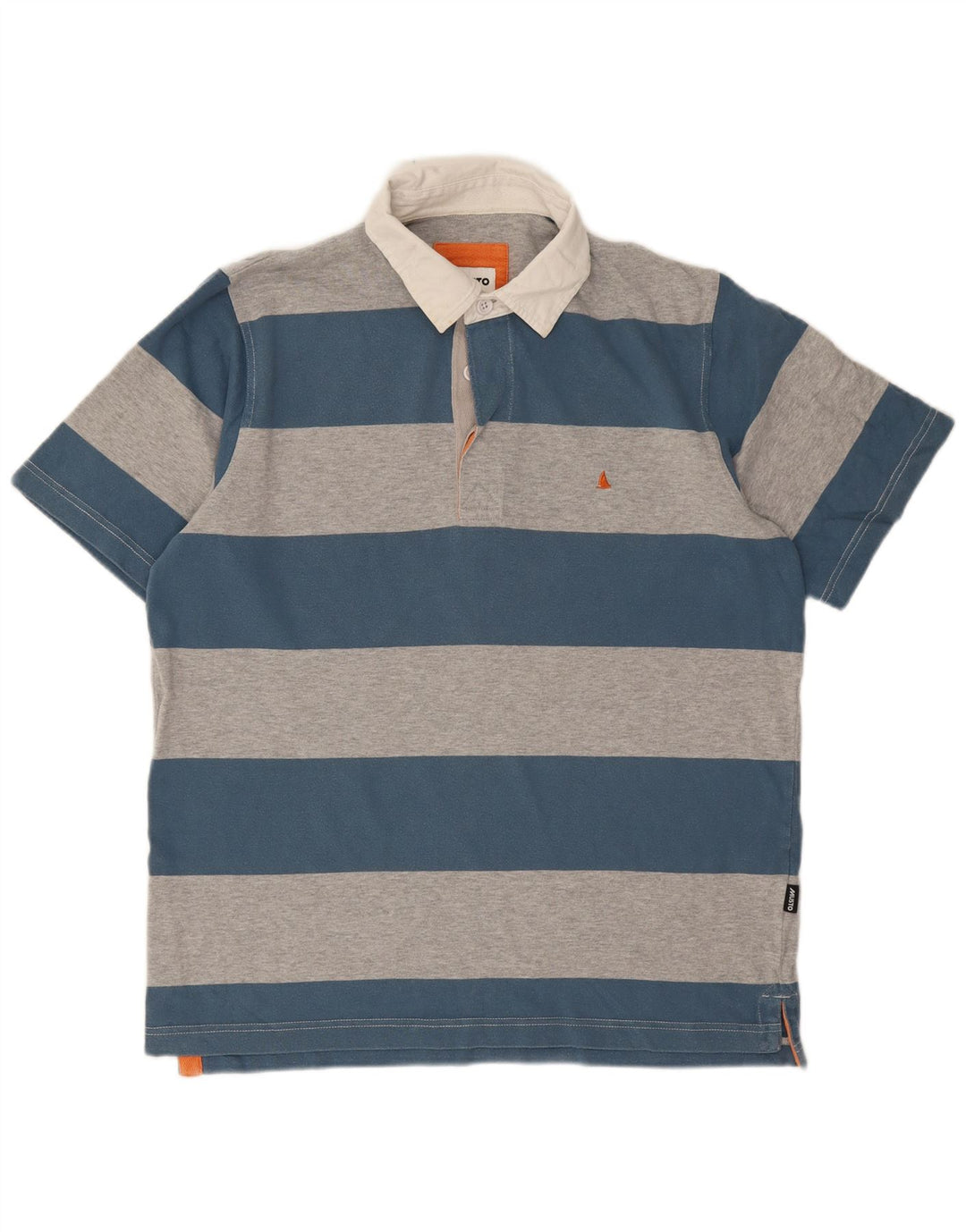Musto Mens Rugby Polo Shirt Medium Blue Striped Cotton