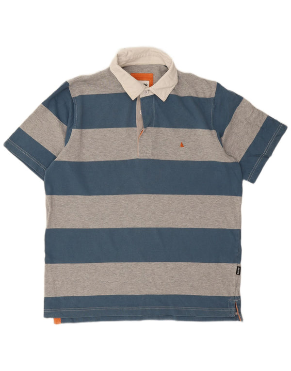 Musto Mens Rugby Polo Shirt Medium Blue Striped Cotton
