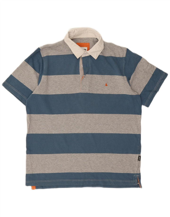 Musto Mens Rugby Polo Shirt Medium Blue Striped Cotton