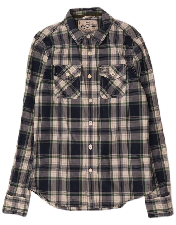 SUPERDRY Mens Shirt Large Navy Blue Check Cotton