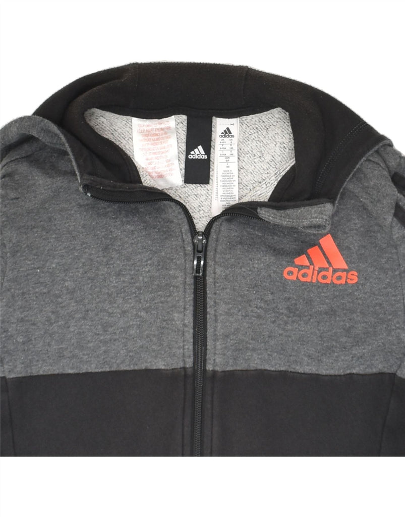 ADIDAS Boys Zip Hoodie Sweater 9-10 Years Grey Colourblock Cotton | Vintage Adidas | Thrift | Second-Hand Adidas | Used Clothing | Messina Hembry 