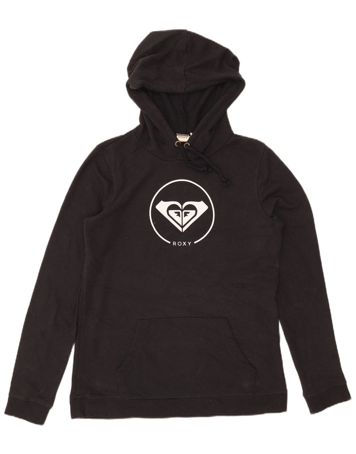 Roxy Womens Graphic Hoodie Jumper UK 14 Medium Black Cotton