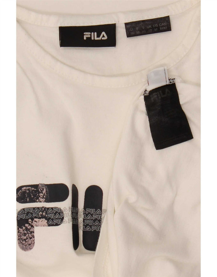 Fila Womens Graphic T-Shirt Top UK 12 Medium White Cotton