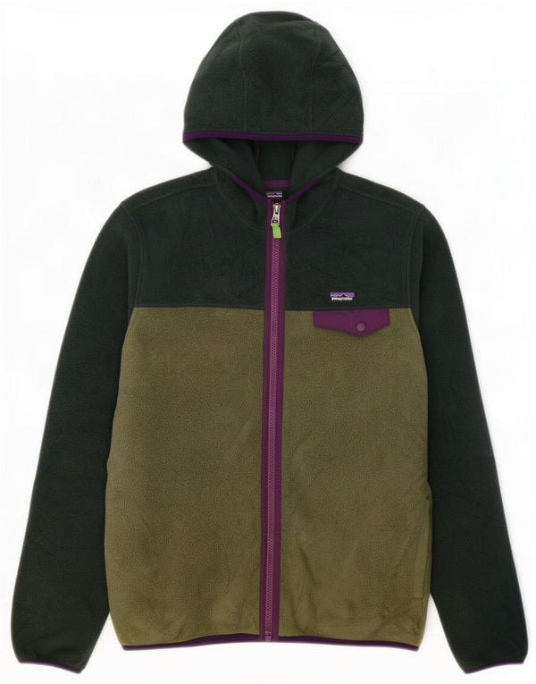 Patagonia Boys Hooded Fleece Jacket 12-13 Years 2XL Green Colourblock