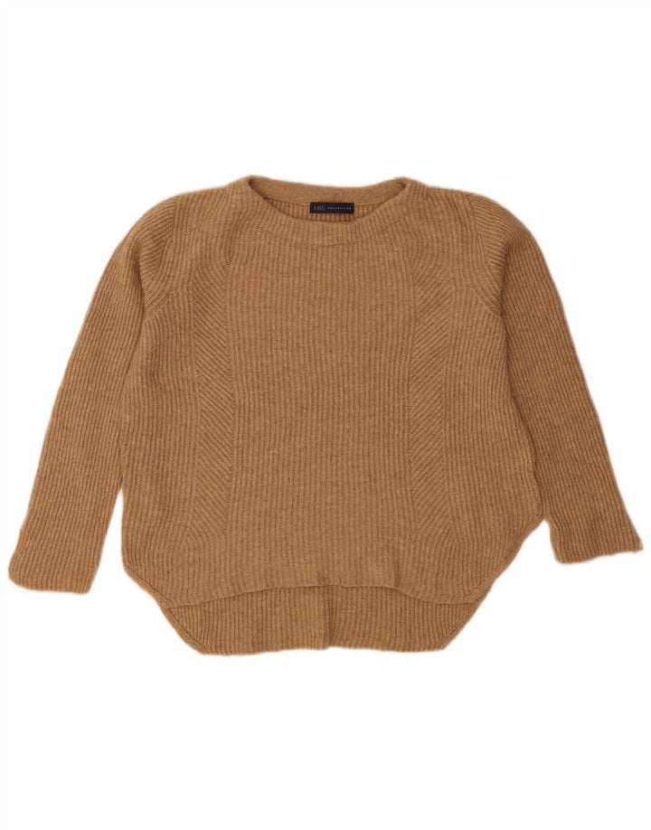 Marks & Spencer Womens Boat Neck Jumper Sweater UK 14 Large Beige Polyamide