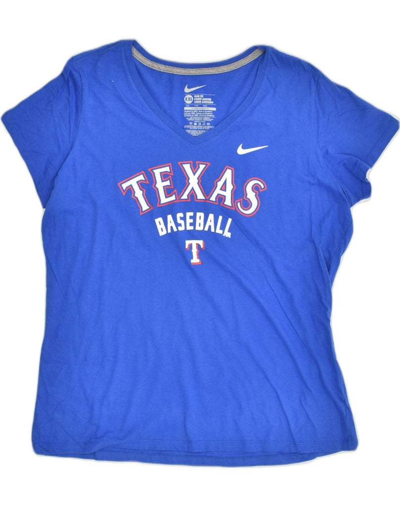 NIKE Womens Texas Baseball Slim Fit Graphic T-Shirt Top UK 20 2XL Blue | Vintage Nike | Thrift | Second-Hand Nike | Used Clothing | Messina Hembry 