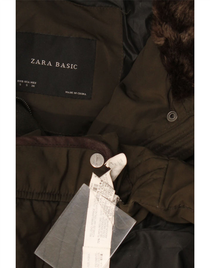 Zara Womens Padded Coat UK 10 Small Khaki Acrylic