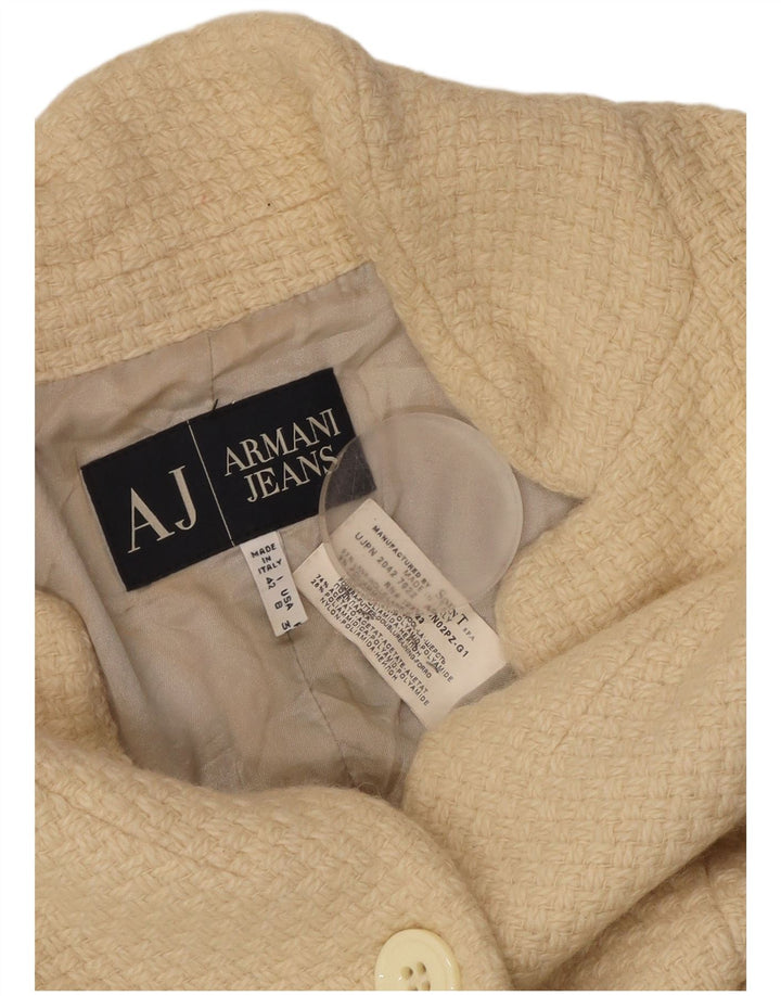 ARMANI JEANS Womens Crop 3 Button Blazer Jacket UK 12 Medium Beige Wool