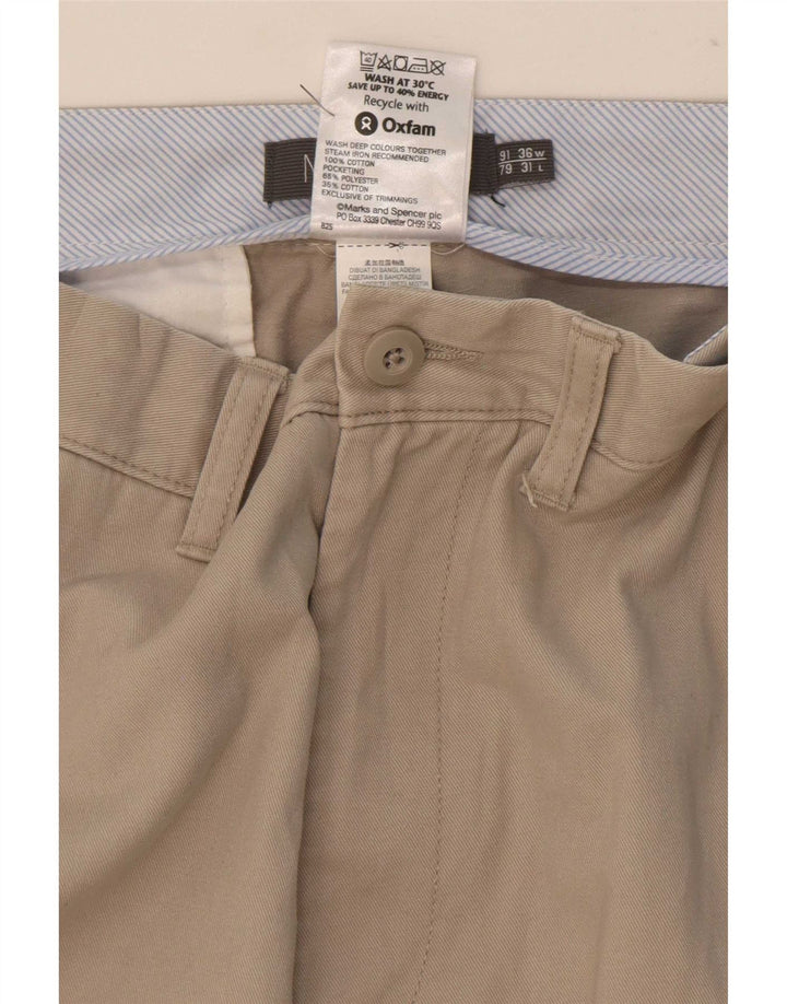 Marks & Spencer Mens Straight Chino Trousers W36 L31 Beige Polyester