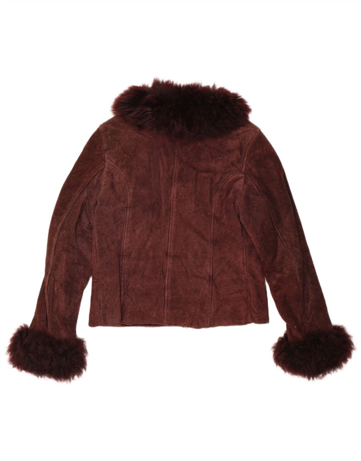 Vintage Womens Sherpa Jacket UK 10 Small Burgundy