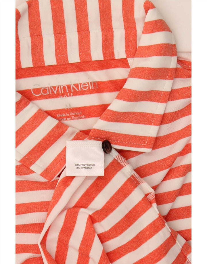 Calvin Klein Mens Golf Polo Shirt Medium Orange Striped Polyester