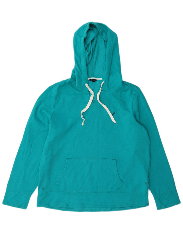 Nautica Womens Hoodie Jumper UK 14 Medium Turquoise Cotton