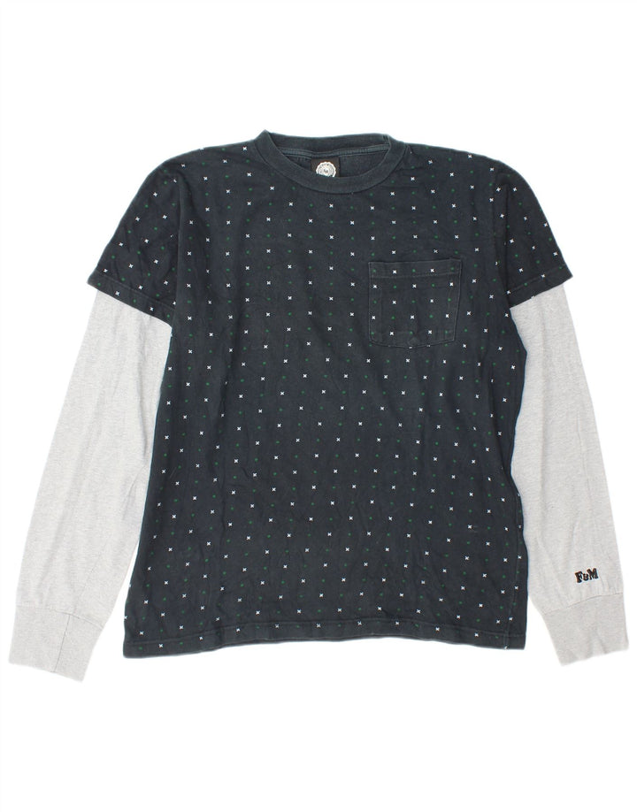 Franklin Marshall Mens Top Long Sleeve Medium Navy Blue Colourblock Cotton