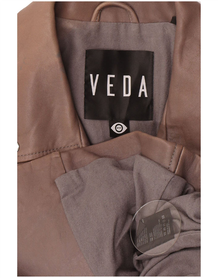 Veda Womens Leather Biker Jacket UK 8 Small Brown Lambskin