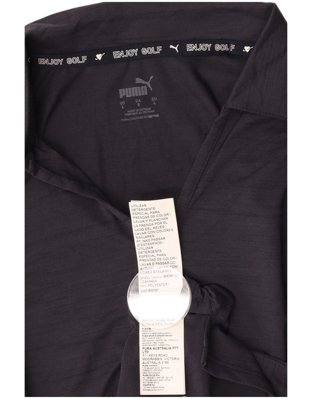 PUMA Womens Polo Shirt UK 14 Large Navy Blue Flecked Polyester