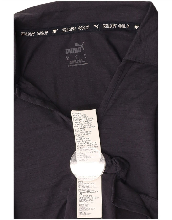 PUMA Womens Polo Shirt UK 14 Large Navy Blue Flecked Polyester