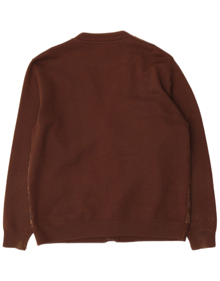 Il Granchio Mens Suede Cardigan Sweater Large Brown Wool
