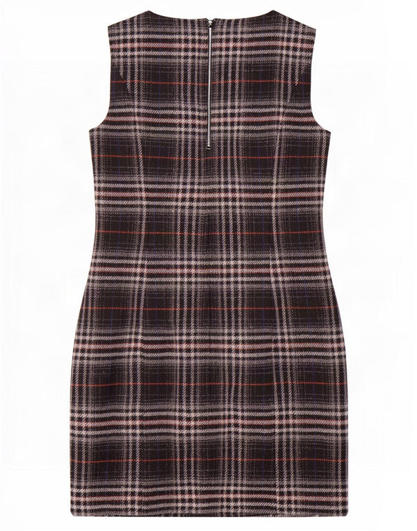 Marks & Spencer Womens Sleeveless Shift Dress UK 12 Mdium Black Plaid
