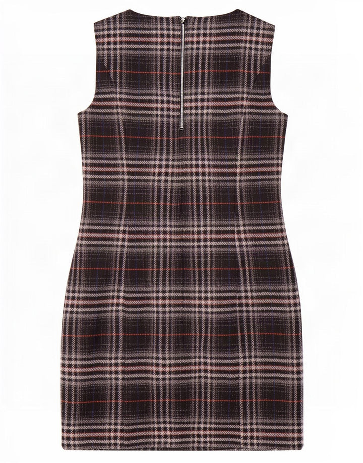 Marks & Spencer Womens Sleeveless Shift Dress UK 12 Mdium Black Plaid
