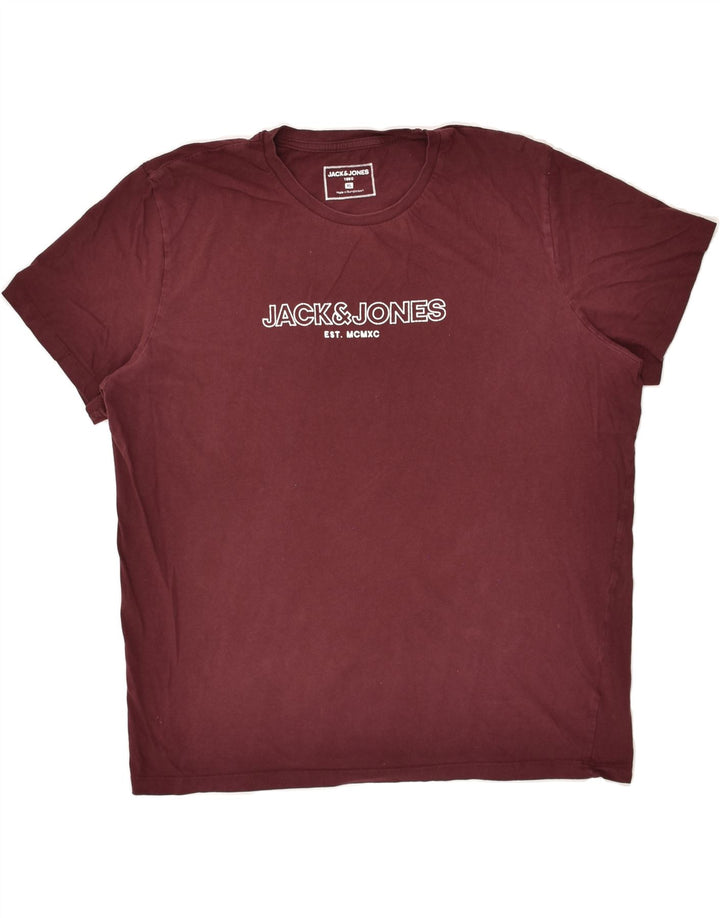 JACK & JONES Mens Slim Graphic T-Shirt Top XL Burgundy Cotton | Vintage Jack & Jones | Thrift | Second-Hand Jack & Jones | Used Clothing | Messina Hembry 