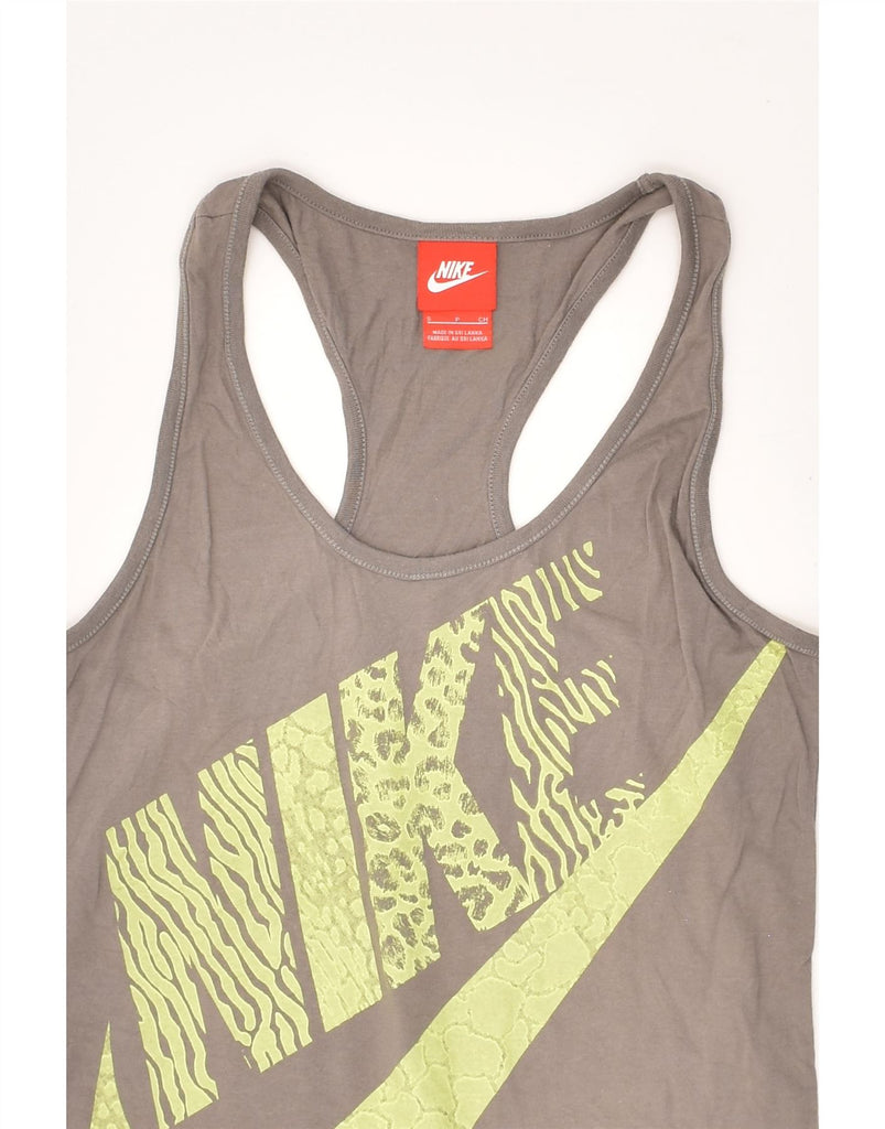 NIKE Womens Longline Graphic Vest Top UK 8 Small Grey Cotton | Vintage Nike | Thrift | Second-Hand Nike | Used Clothing | Messina Hembry 