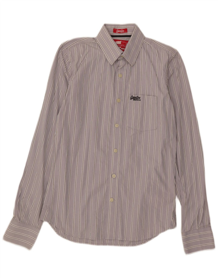 Superdry Mens Shirt Medium Grey Striped Cotton
