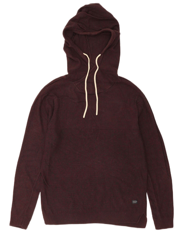 Jack & Jones Mens Hooded Jumper Sweater Large Burgundy Flecked Cotton